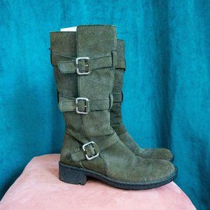 Børn Tessa Triple Buckle Green Suede Boots - Size 7.5